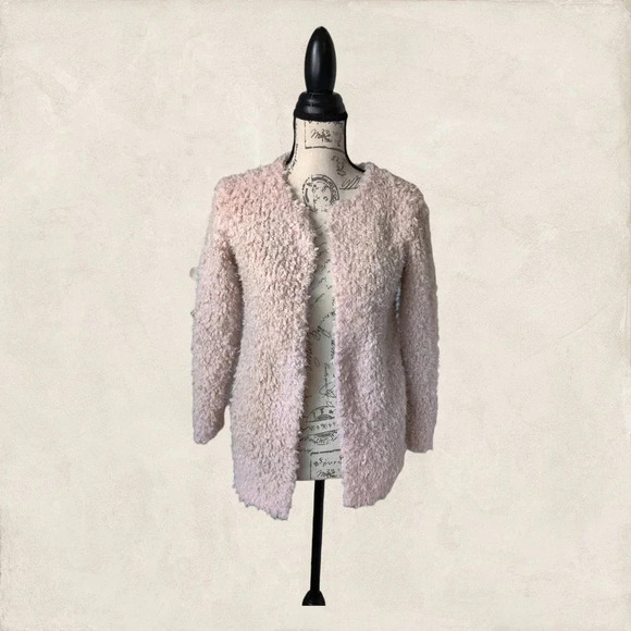 Zara Girls Sherpa Light Pink Open Jacket Cardigan with Pockets Sz 13-14 - Picture 1 of 9